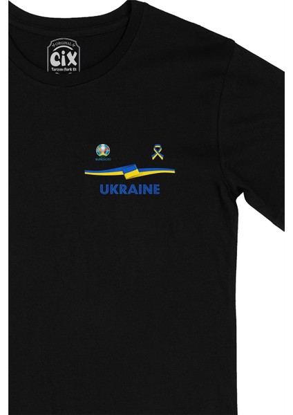 Cix Ukrayna Euro 2020 Cep Logo Tasarımlı Siyah Tişört