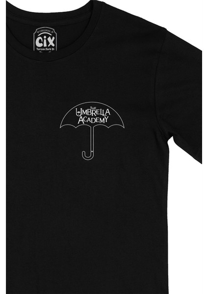 Cix Umbrella Academy Cep Logo Tasarımlı Siyah Tişört