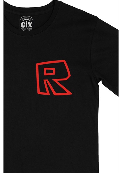 Roblox R Cep Logo Tasarımlı Siyah Tişört