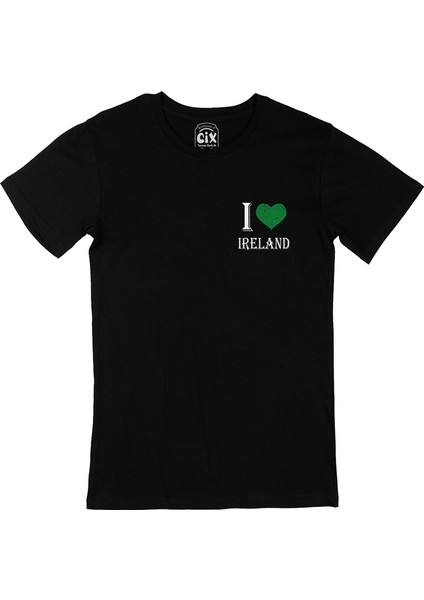 Cix I Love Irlanda Cep Logo Tasarımlı Siyah Tişört