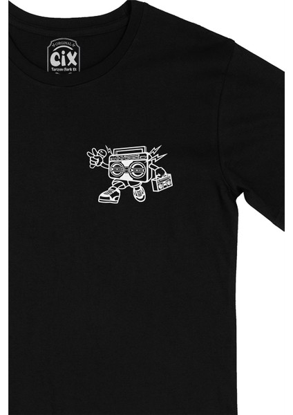 Cix Boom Box Beyaz Robotlu Cep Logo Tasarımlı Siyah Tişört fiyatları