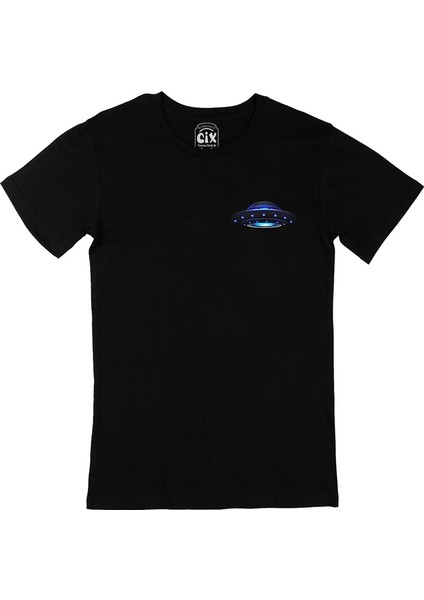Cix Ufo Cep Logo Tasarımlı Siyah Tişört