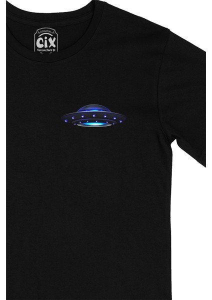 Cix Ufo Cep Logo Tasarımlı Siyah Tişört