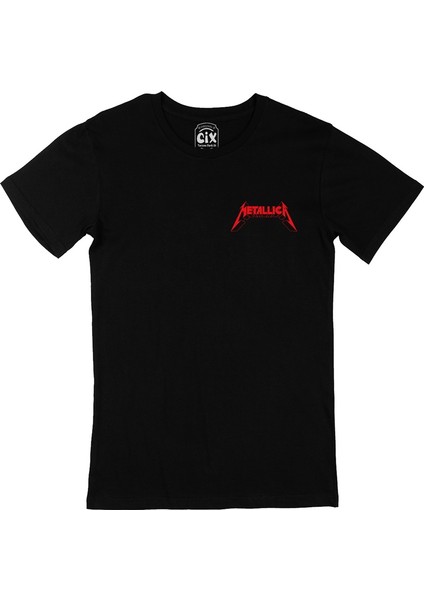 Cix Metallica 3D Cep Logo Tasarımlı Siyah Tişört