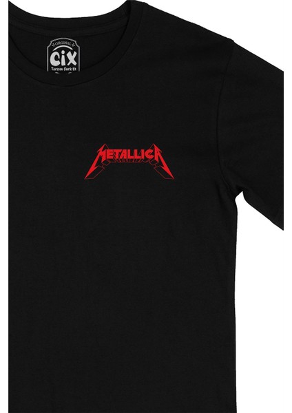 Cix Metallica 3D Cep Logo Tasarımlı Siyah Tişört