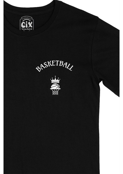 Basketbol Cep Logo Tasarımlı Siyah Tişört