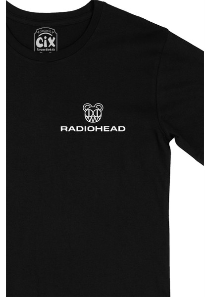 Radiohead Logolu Cep Logo Tasarımlı Siyah Tişört