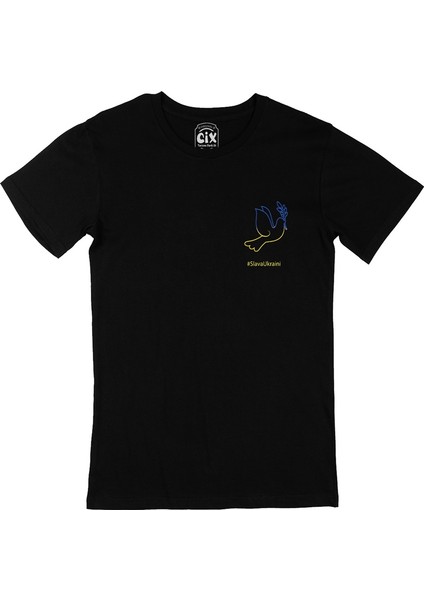 Cix Slava Ukraini Logo Cep Logo Tasarımlı Siyah Tişört