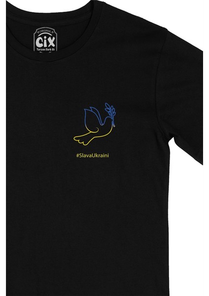 Cix Slava Ukraini Logo Cep Logo Tasarımlı Siyah Tişört fiyatları
