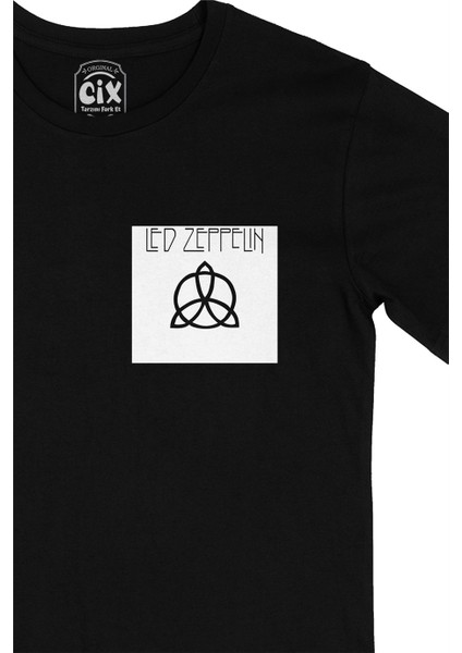 Cix LED Zeppelin Paul Joness Cep Logo Tasarımlı Siyah Tişört