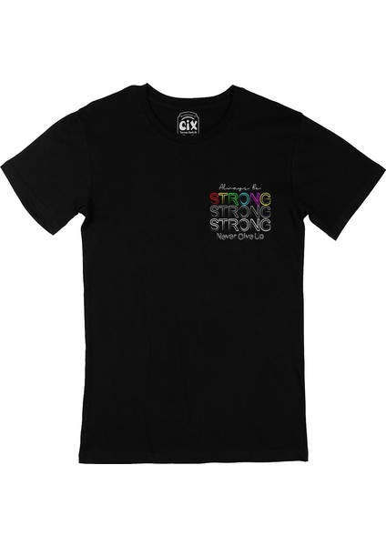 Strong Güçlü Ol Cep Logo Tasarımlı Siyah Tişört