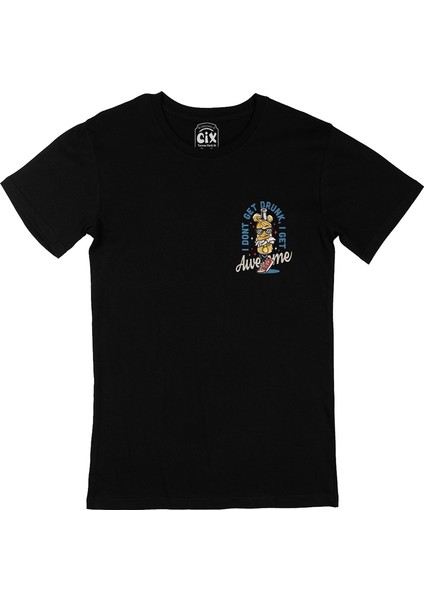 Cix I Am Not Drunk Cep Logo Tasarımlı Siyah Tişört