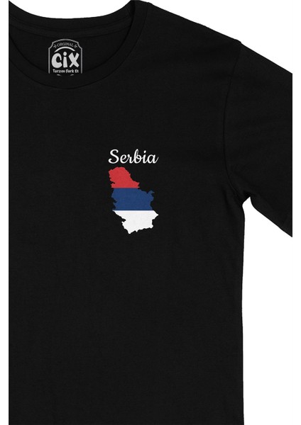 Cix Sırbistan Haritalı ve Bayraklı Cep Logo Tasarımlı Siyah Tişört fiyatları