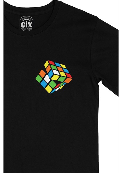 Cix Rubik Küp Tasarımlı Cep Logo Tasarımlı Siyah Tişört fiyatları