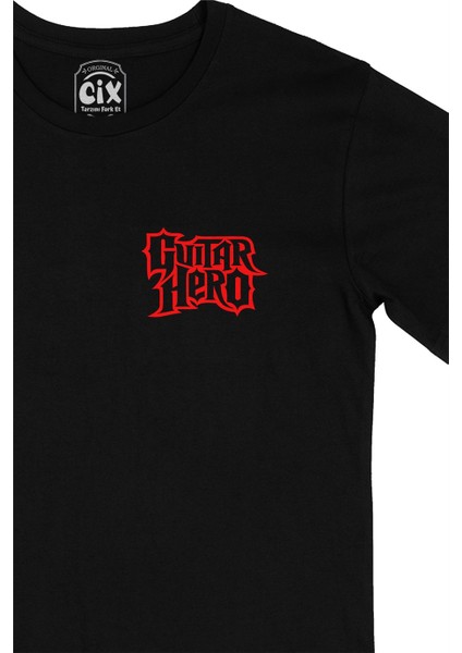 Cix Guitar Hero Cep Logo Tasarımlı Siyah Tişört