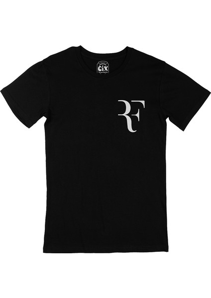 Cix Roger Federer Rf Cep Logo Tasarımlı Siyah Tişört