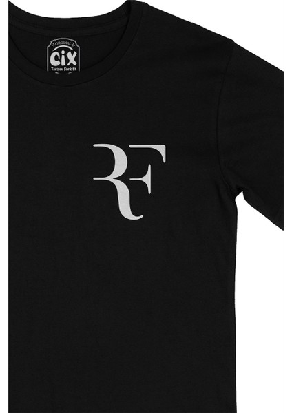 Cix Roger Federer Rf Cep Logo Tasarımlı Siyah Tişört