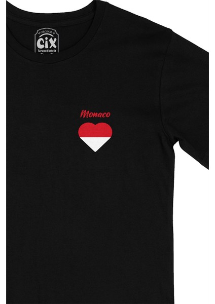 Cix Monako Bayraklı Kalpli Cep Logo Tasarımlı Siyah Tişört fiyatları