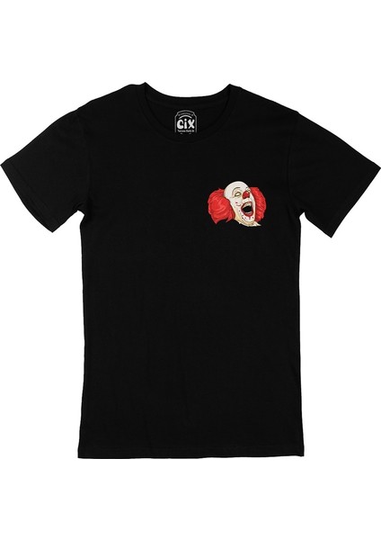 Palyaço Clown Cep Logo Tasarımlı Siyah Tişört