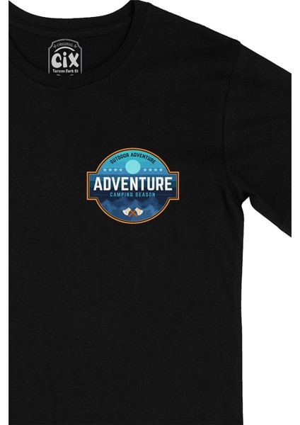 Adventure Camp Cep Logo Tasarımlı Siyah Tişört fiyatları