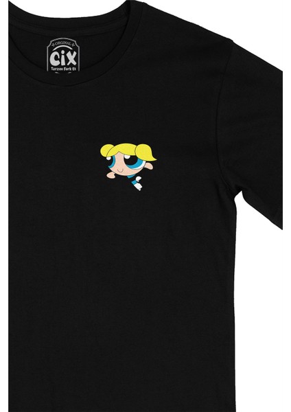 Powerpuff Girls Bubbles Cep Logo Tasarımlı Siyah Tişört fiyatları