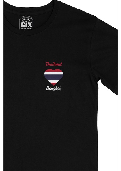 Cix Bangkok Tayland Bayraklı Kalpli Cep Logo Tasarımlı Siyah Tişört fiyatları