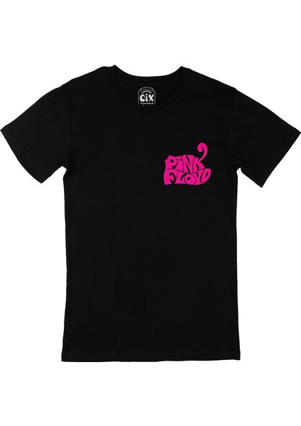 Cix Pembe Pink Floyd Cep Logo Tasarımlı Siyah Tişört