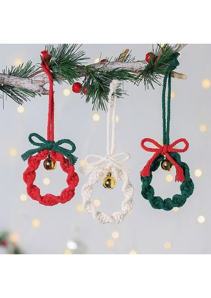 3'lü Makrome Örgü Zil Boncuklu Kurdeleli Duvar & Ağaç Süsü