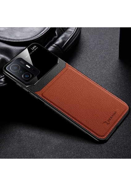 Xiaomi Mi 11T Pro Kılıf Zebana Lens Deri Kılıf Kahverengi