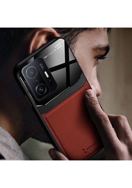 Xiaomi Mi 11T Pro Kılıf Zebana Lens Deri Kılıf Kahverengi modelleri