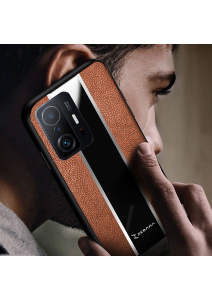 Xiaomi Mi 11T Pro Kılıf Zebana Premium Deri Kılıf Kahverengi modelleri