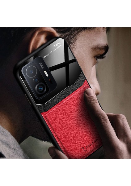 Xiaomi Mi 11T Pro Kılıf Zebana Lens Deri Kılıf Kırmızı modelleri