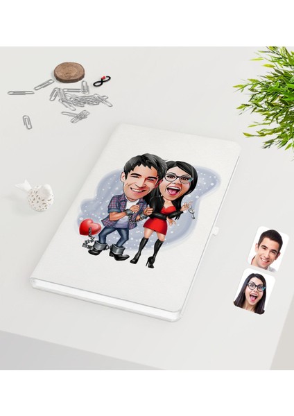 Kişiye Özel Sevgililer Karikatürlü Beyaz Defter-1