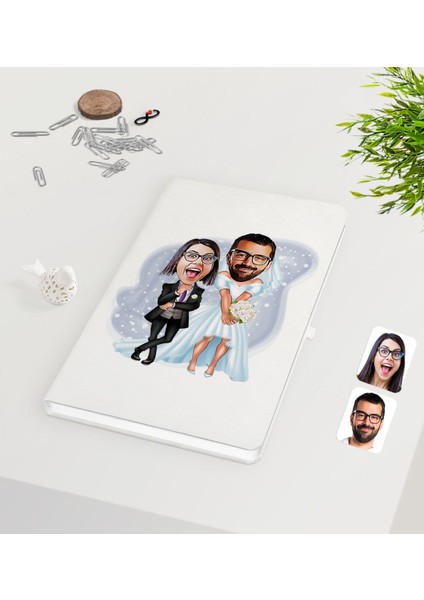 Kişiye Özel Sevgililer Karikatürlü Beyaz Defter-16