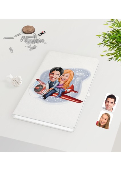 Kişiye Özel Sevgililer Karikatürlü Beyaz Defter-11