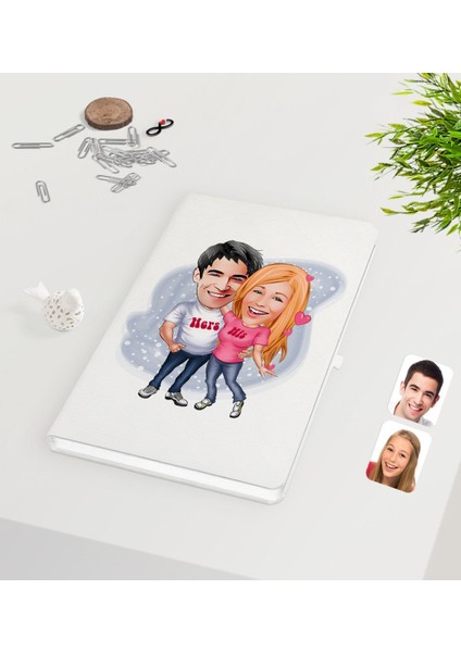 Kişiye Özel Sevgililer Karikatürlü Beyaz Defter-5
