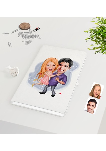 Kişiye Özel Sevgililer Karikatürlü Beyaz Defter-3