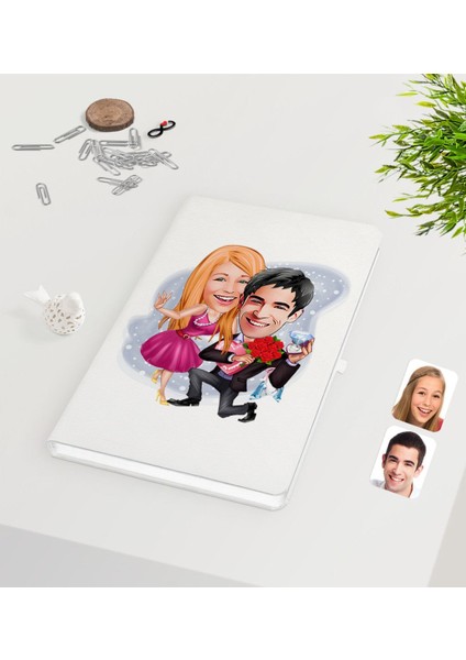 Kişiye Özel Sevgililer Karikatürlü Beyaz Defter-9