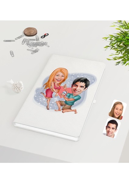 Kişiye Özel Sevgililer Karikatürlü Beyaz Defter-19