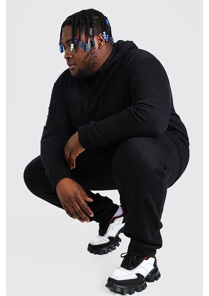 Büyük Beden Kapüşonlu Sweatshirt ve Eşofman Alt Üst Erkek Siyah Eşofman Takımı 1001U_3001A_2010 modelleri