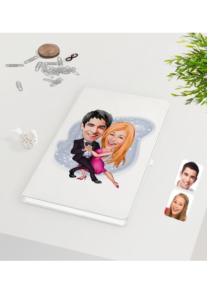 Kişiye Özel Sevgililer Karikatürlü Beyaz Defter-13