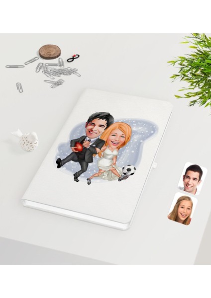 Kişiye Özel Sevgililer Karikatürlü Beyaz Defter-15