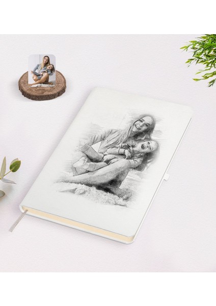 Kişiye Özel Sevgililer Günü Karakalem Tasarımlı Beyaz Defter-2