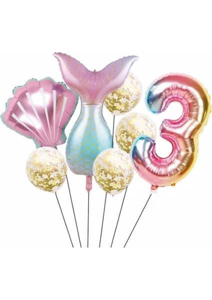 Deniz Konsept Kuyruk Folyo Set Konsept Doğum Günü Set 3 Yaş Balon