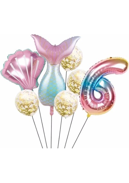 Deniz Kızı Kuyruk Folyo Set Konsept Doğum Günü Set 6 Yaş Balon