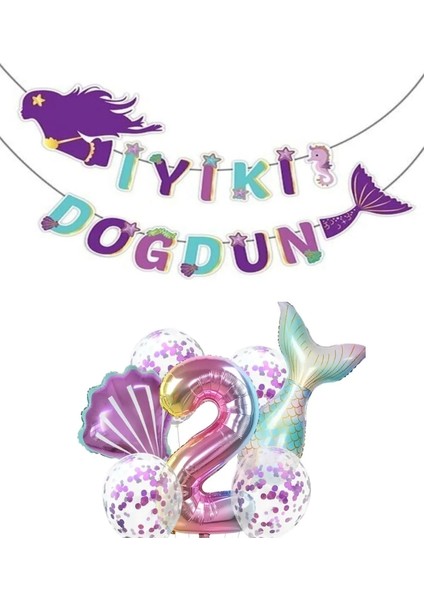 Deniz Kızı Iyiki Doğdun Folyo Balon Doğum Günü Set 2 Yaş