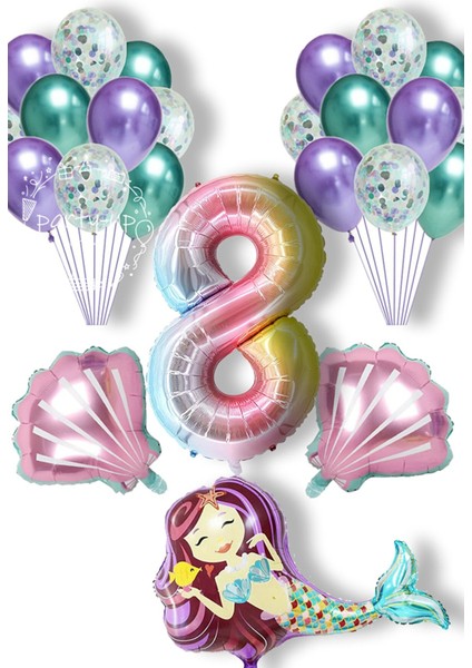 Deniz Kızı Balon Full Parti Süsleme Seti 8 Yaş