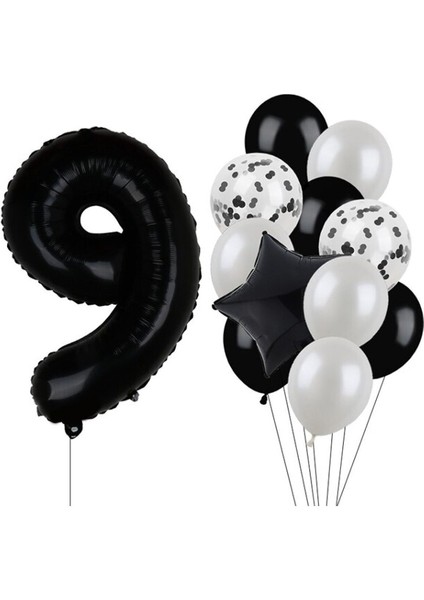 Siyah Rakam Folyo ve Latex Balon Seti Yaş 9