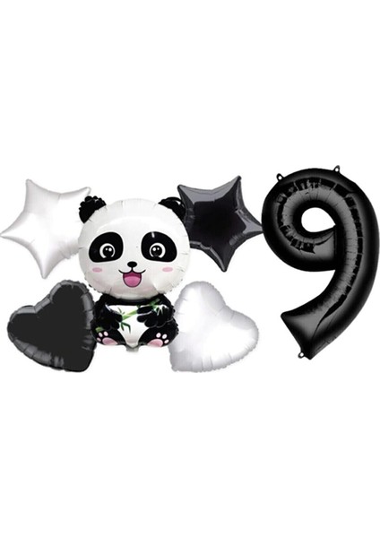 Panda Temalı Yıldız Kalp Folyo Balon Duğum Günü Parti Seti Yaş 1