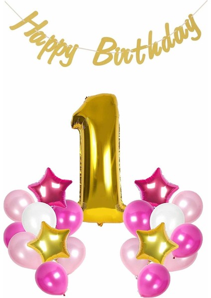Doğum Günü 1 Yaş Happy Birthday Pembe Parti Seti